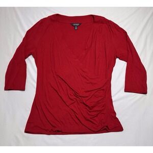Lauren Ralph Lauren Black Label Red Draped Blouse Women's Size 1x Faux Wrapped